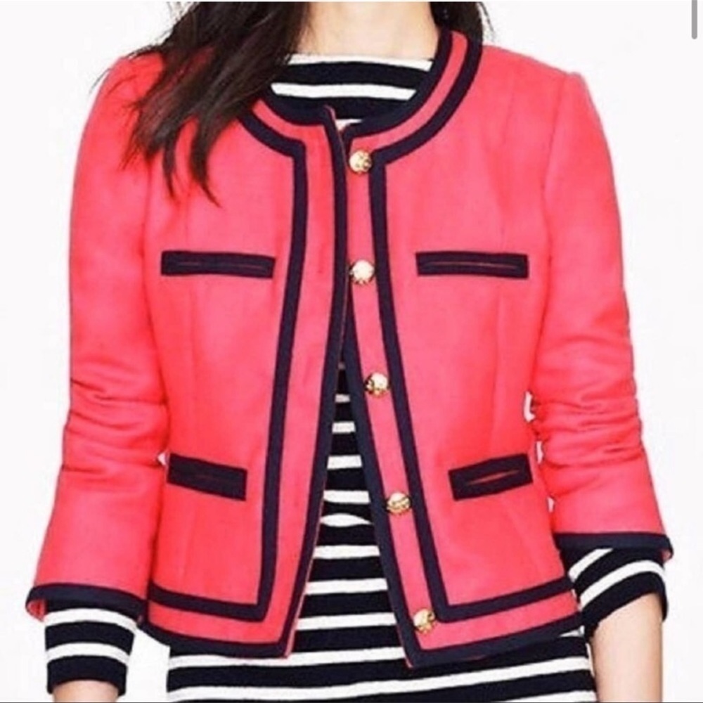 J. Crew Pink Navy Classic Brass Button Cropped Blazer sz 8 - Picture 2 of 15